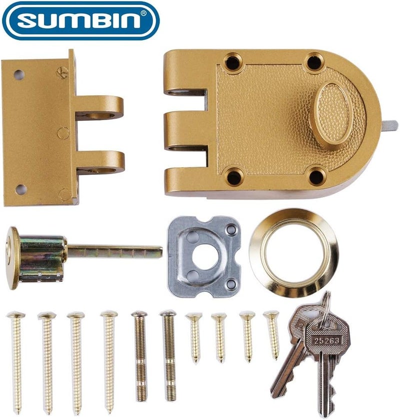 SUMBIN Guard Security Heavy Jimmy Proof Deadbolt,Door Lock Single Cylinder for Entry Door Gold Finish - Image 2